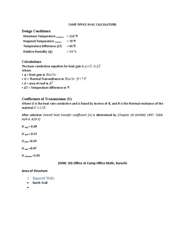 Camp Office HVAC Design Calculations | PDF | Technology & Engineering