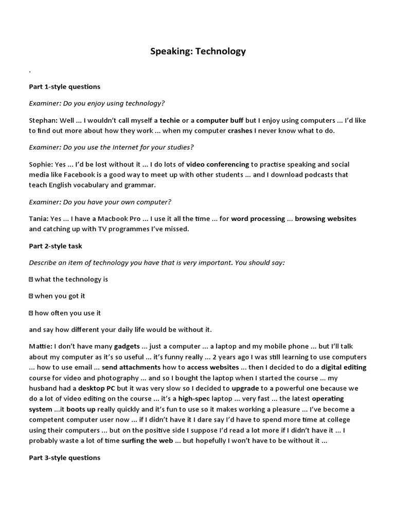Speaking: Technology: Part 1-Style Questions | PDF | Websites | Internet
