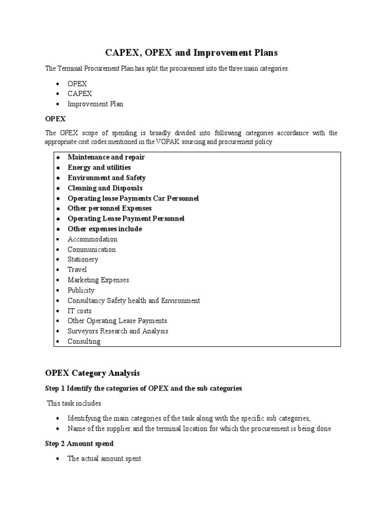 CAPEX and Opex Categories | Download Free PDF | Procurement | Pump