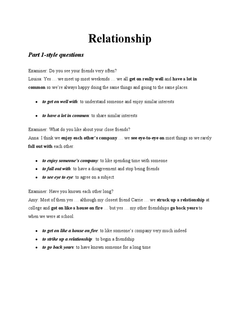 Relationship: Part 1-Style Questions | PDF