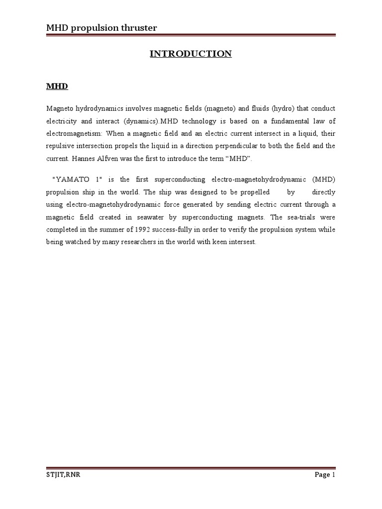MHD Propulsion Thruster CRT | PDF | Magnetohydrodynamics | Rocket Engine