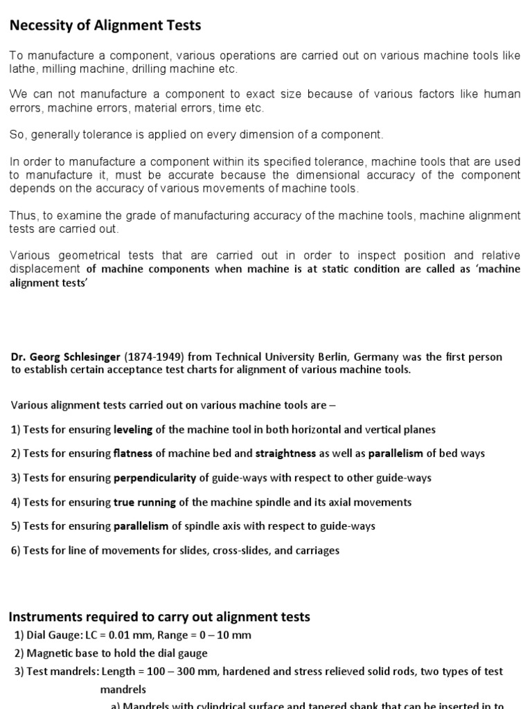 Necessity of Alignment Tests PDF Machine Tool Industrial Processes