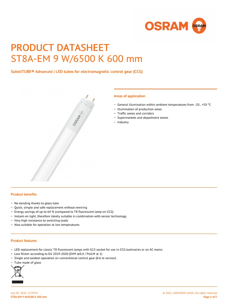 Osram LED Röhre T8 SubstiTUBE Value (EM/Mains) Standard Output 15W