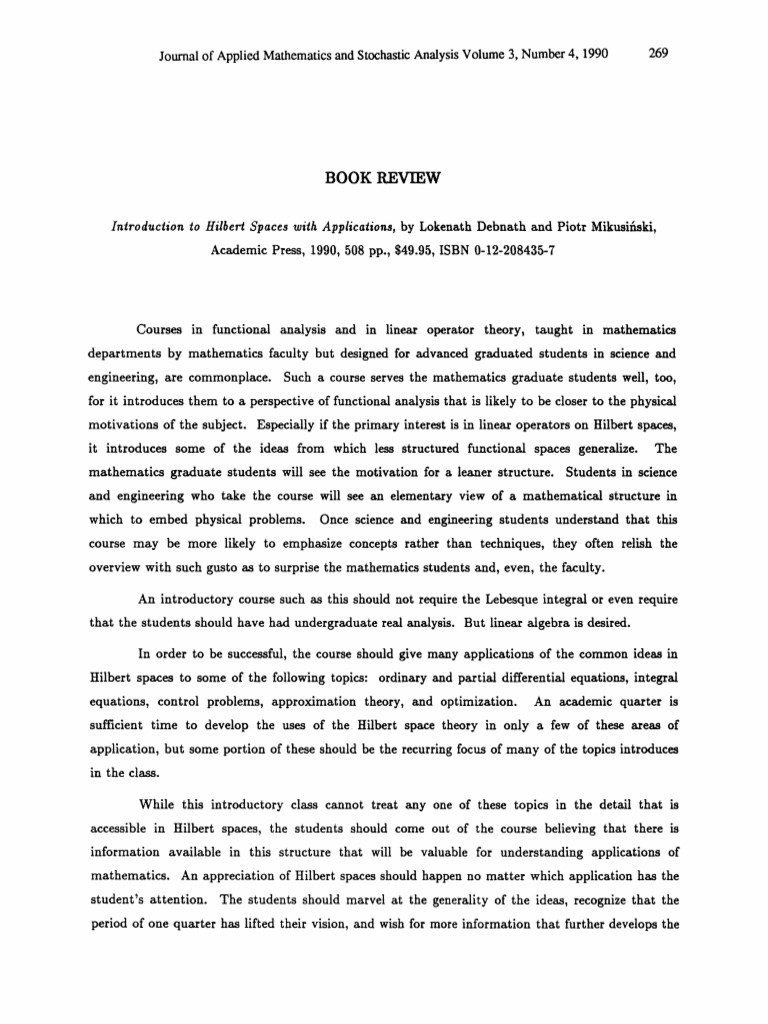 Introduction To Hilbert Spaces With Applications PDF Hilbert Space