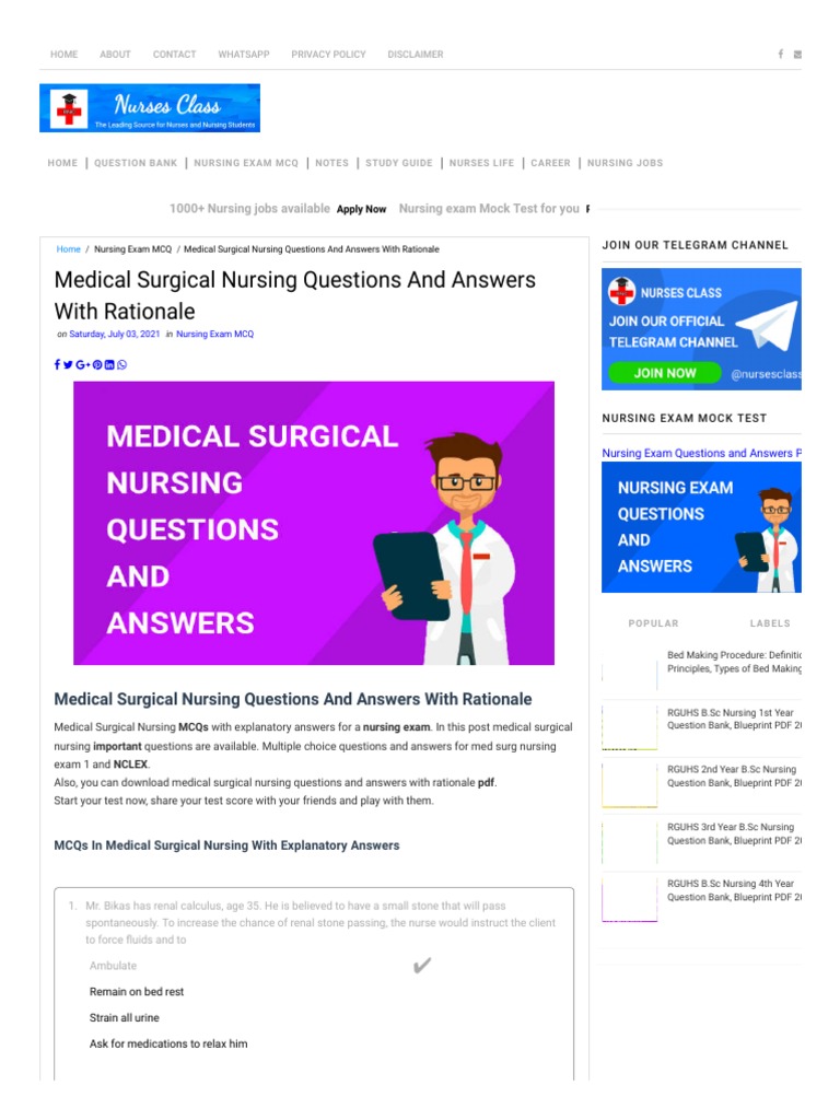 Medical Surgical Nursing Questions and Answers With Rationale Nurses