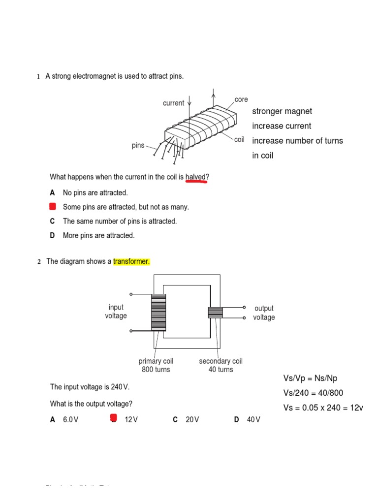 Electromagnetic Effects (Multiple Choice) QP (Answer) | Download Free ...