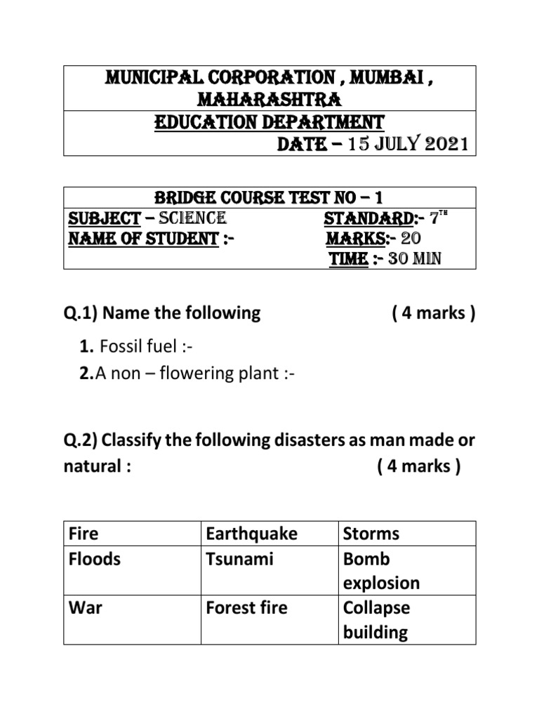 7th Grade Science Bridge Course Test | PDF