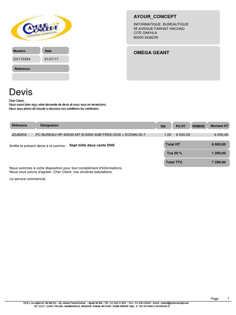 Devis pour PC Bureau HP avec TVA | PDF | Sodles | Impôts