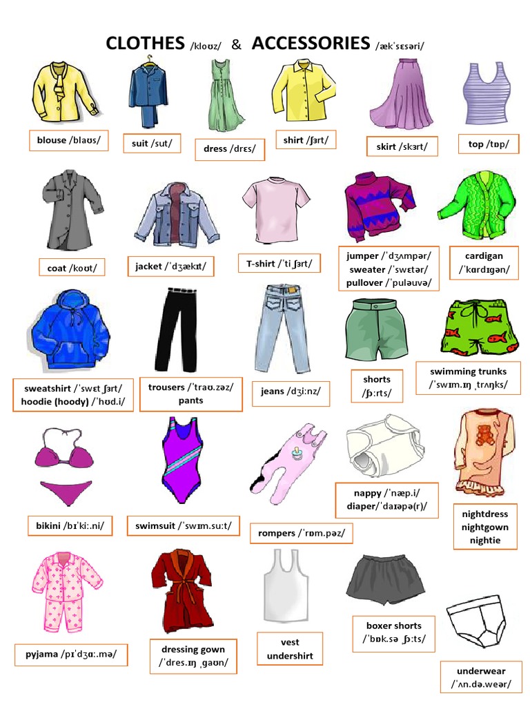 Clothes and Accessories Vocabulary Guide | PDF | Sweater | Cultural Trends
