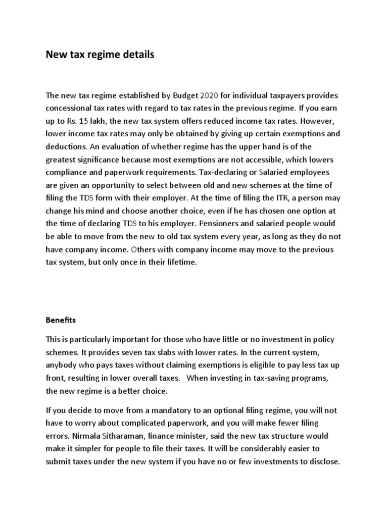 New Tax Regime Details PDF Tax Exemption Tax Deduction