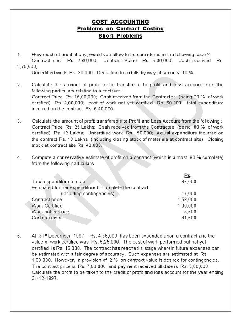 Contract Costing Problems and Solutions | PDF | Expense | Depreciation