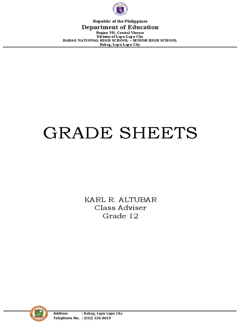 Grade Sheets for Babag National High School | PDF