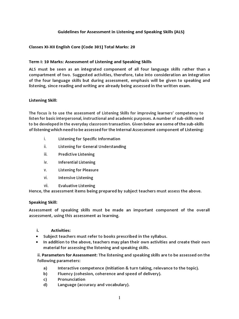 Assessment Guidelines for Listening & Speaking | PDF | Fluency ...