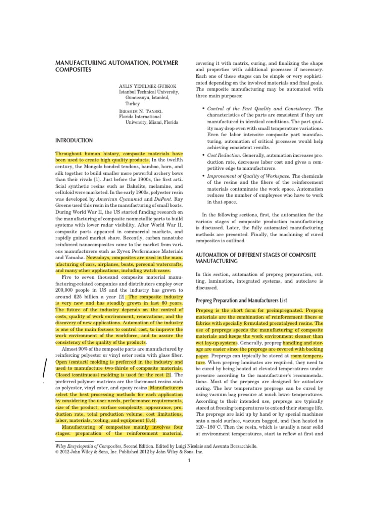 Manufacturing Automation, Polymer Composites | PDF | Composite Material ...