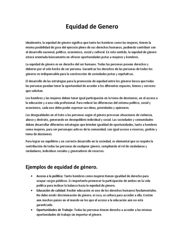 Equidad de Género: Derechos y Oportunidades | PDF | Igualdad de género ...