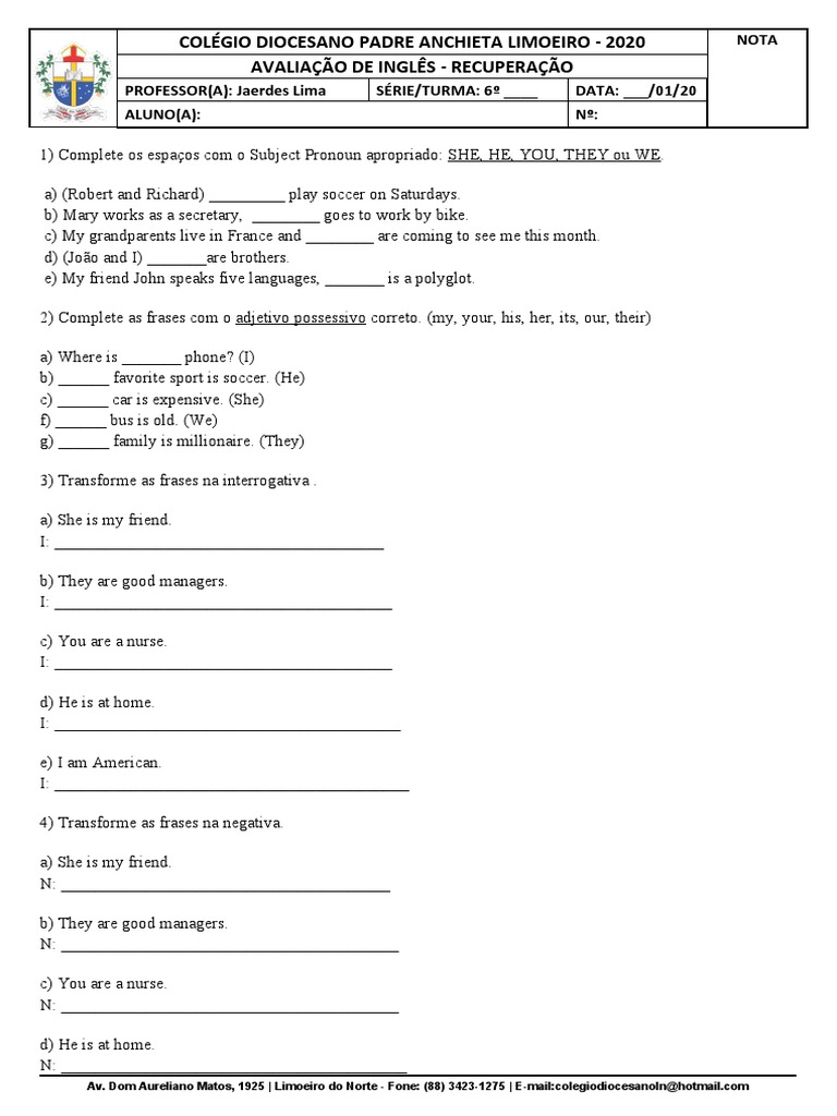 English Recovery Assessment 2020 | PDF | Linguistics | Syntax