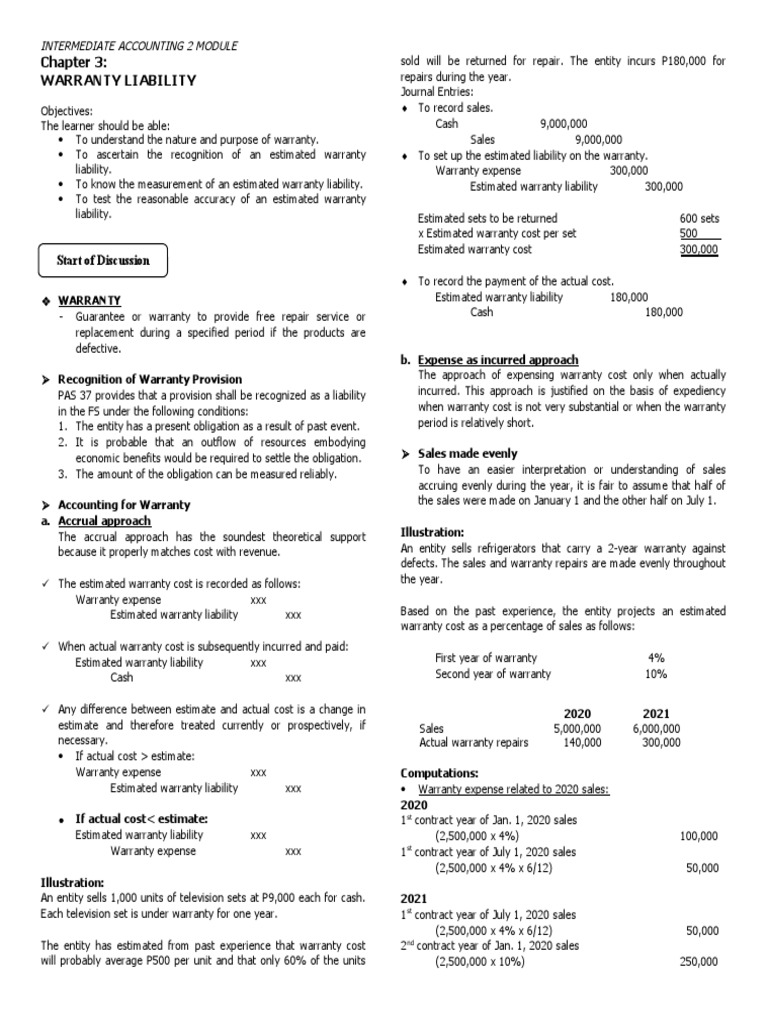 Warranty Liability Start of Discussion PDF Accrual Expense