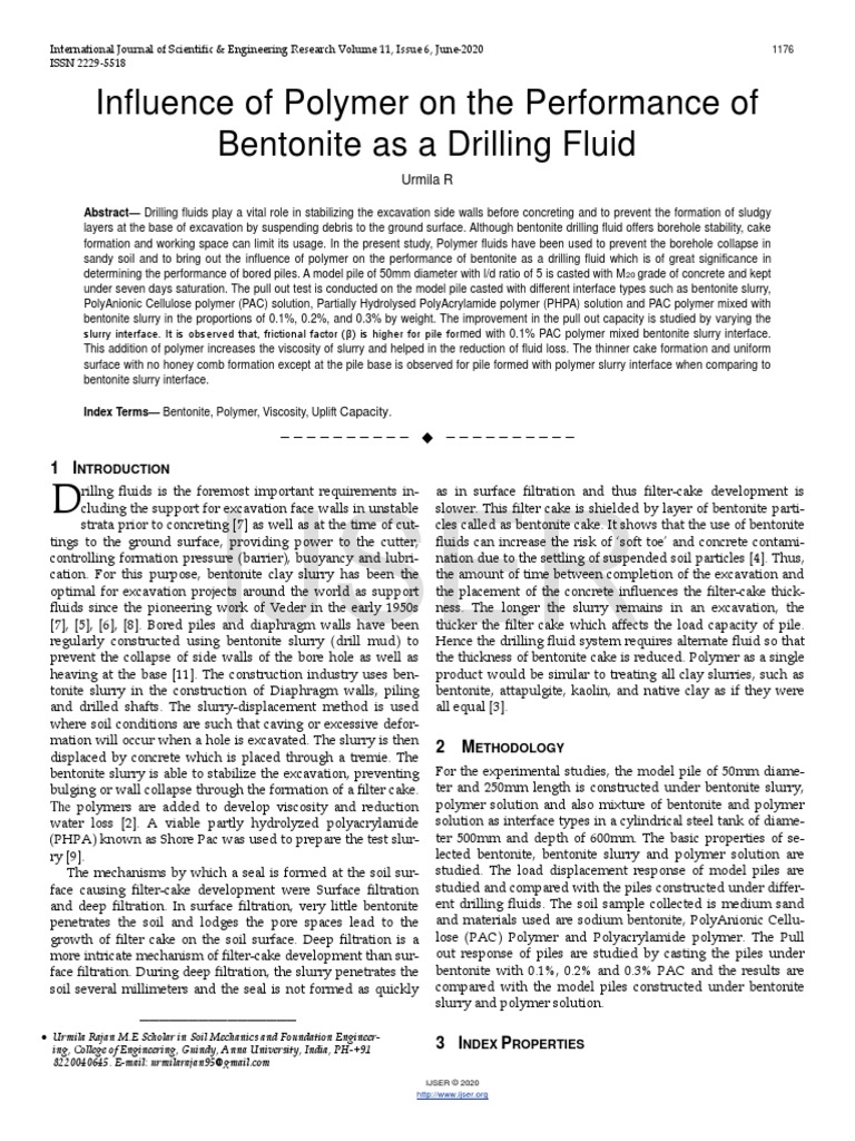 Influence of Polymer On The Performance of Bentonite As A Drilling ...