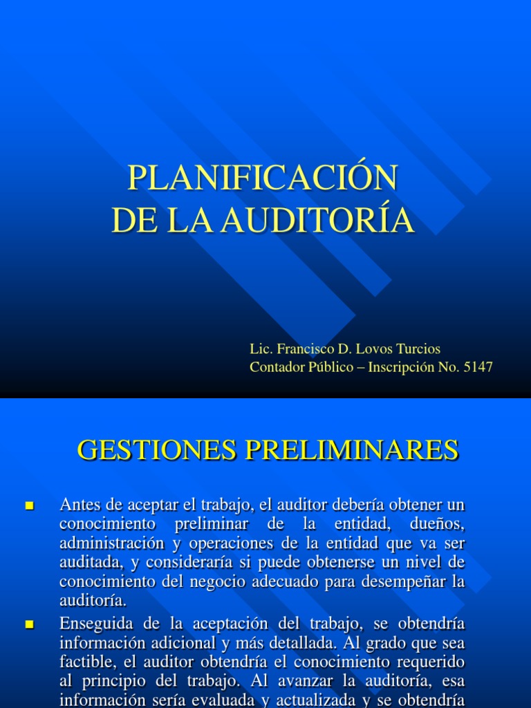 Planificacion de La Auditoria | PDF | Auditoría | Contabilidad