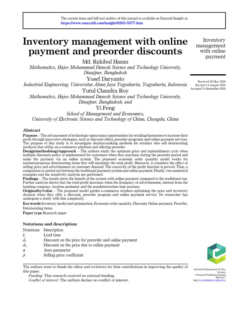 Inventory Management With Online Payment and Preorder Discounts | PDF ...