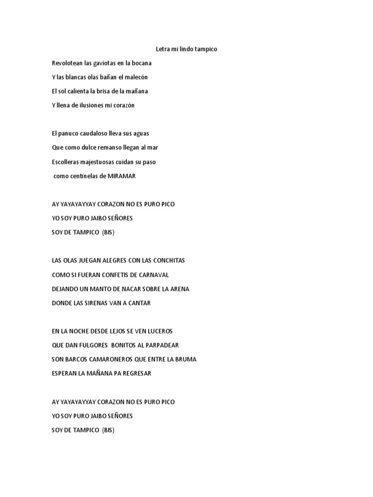 Letra Mi Lindo Tampico PDF