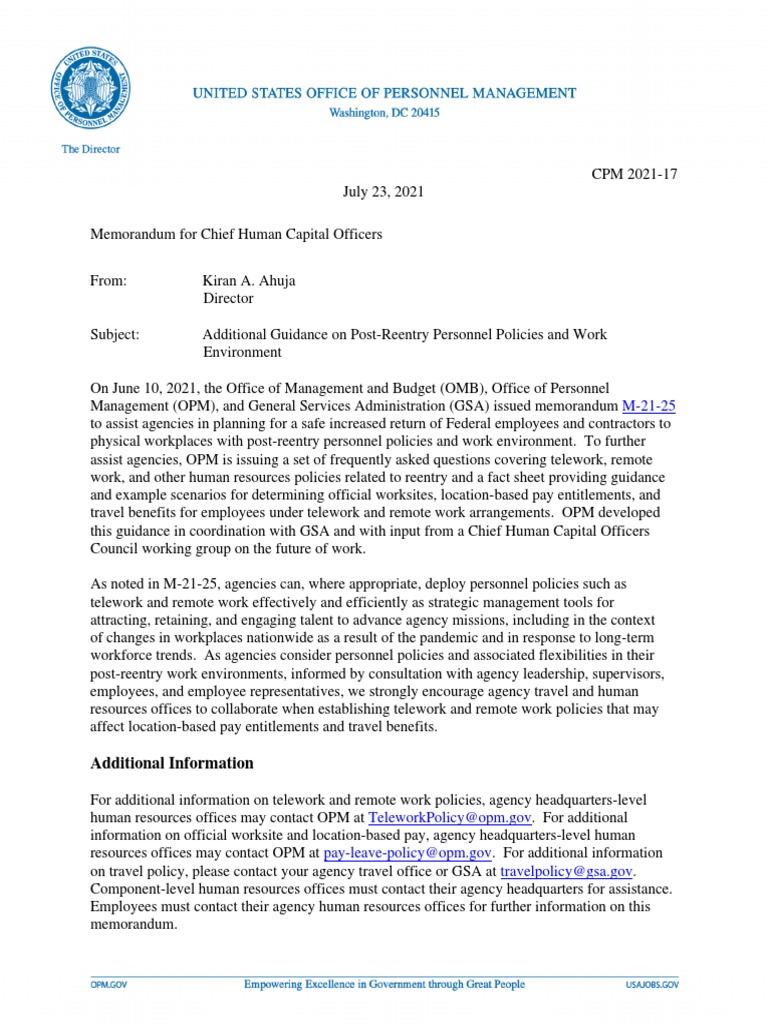Opm guidance on post reentry telework policies pdf telecommuting