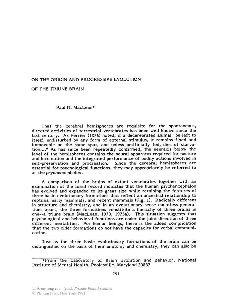 On The Origin and Progressive Evolution of The Triune Brain | PDF ...