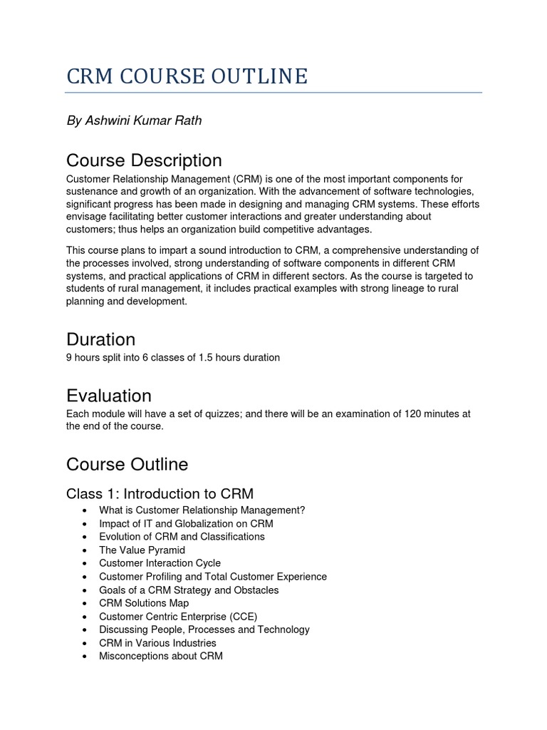 CRM Course Outline Akr | PDF | Customer Relationship Management ...