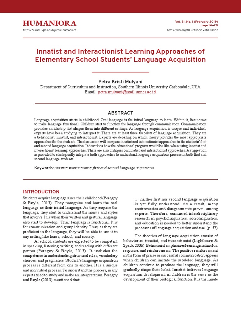 Innatist vs. Interactionist Approaches | PDF | Second Language ...