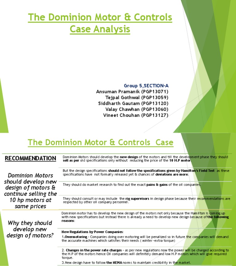 The Dominion Motor & Controls Case Analysis PDF