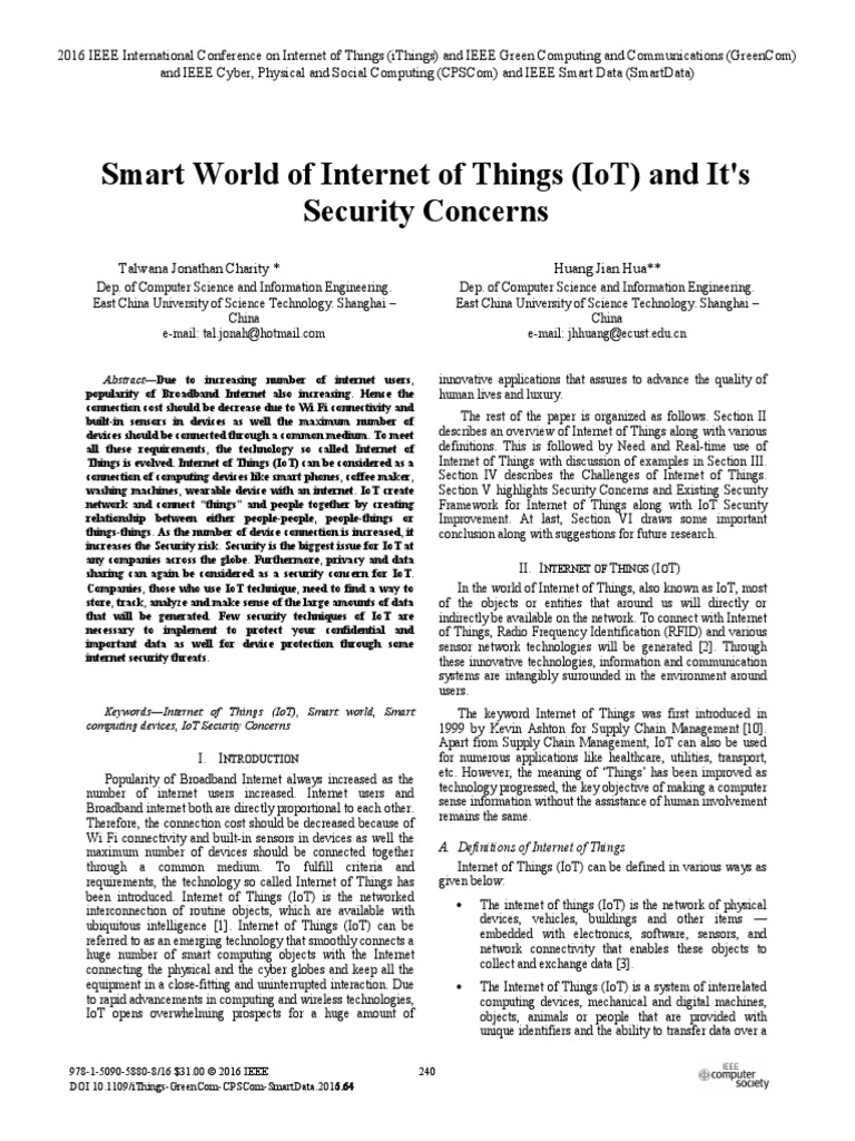 Smart World of Internet of Things (Iot) and It'S Security Concerns ...