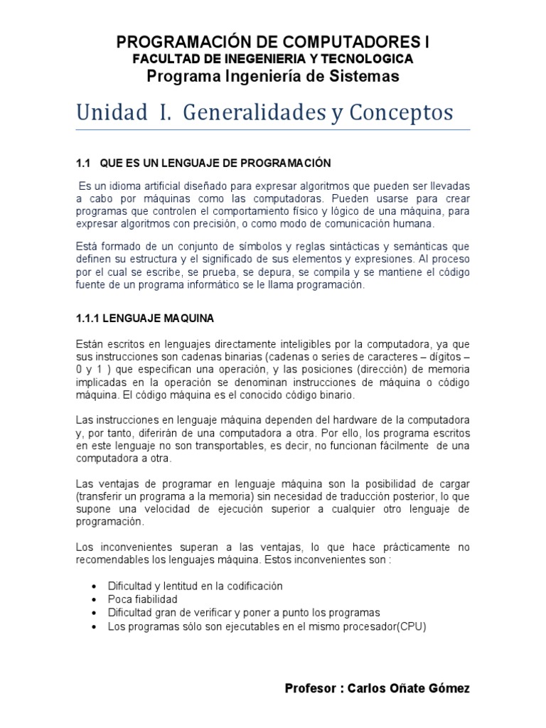 Capitulo 1. Generalidades | PDF | Programa de computadora | Programación