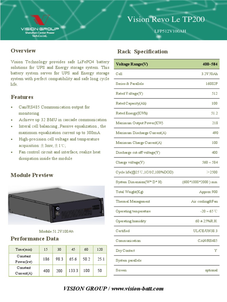 Vision Revo TP200 Battery Overview | PDF | Energy Storage | Humidity