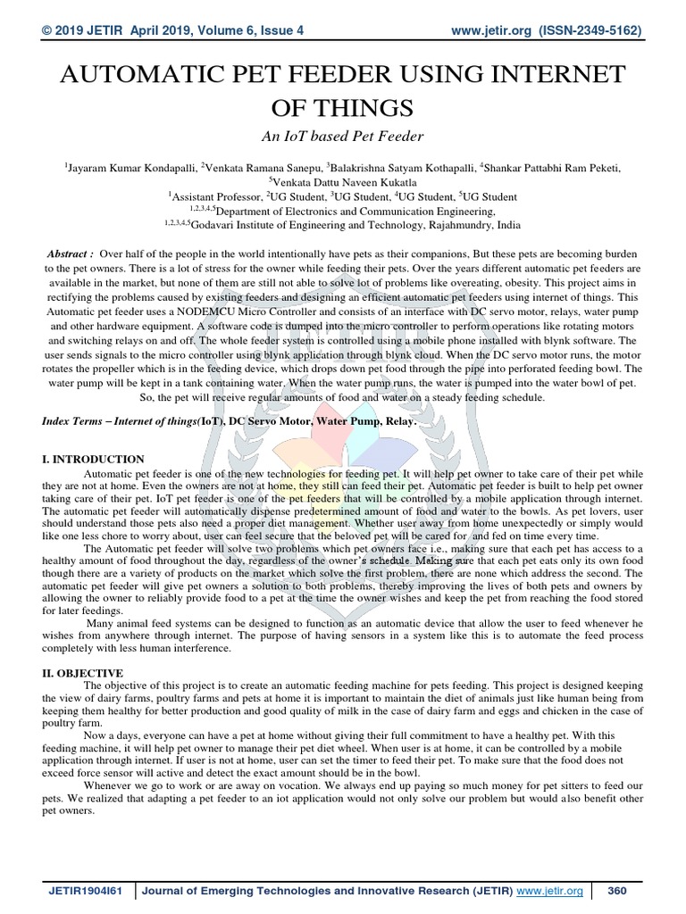Automatic Pet Feeder Using IoT PDF Arduino Of Things