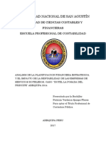 Analisis de La Planificacion Financiera Estrategica y El Impacto de La Rentabilidad de Las Empresas de Servicios Hoteleros Caso Hotel La Posada Del Principe Arequipa 2014