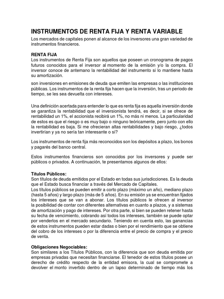 Instrumentos de Renta Fija y Renta Variable-1 | PDF | Renta Fija ...