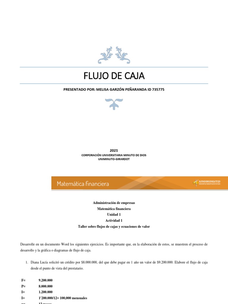 Taller Actividad 1 Flujo de Caja | PDF | Dinero | Finanzas (general)