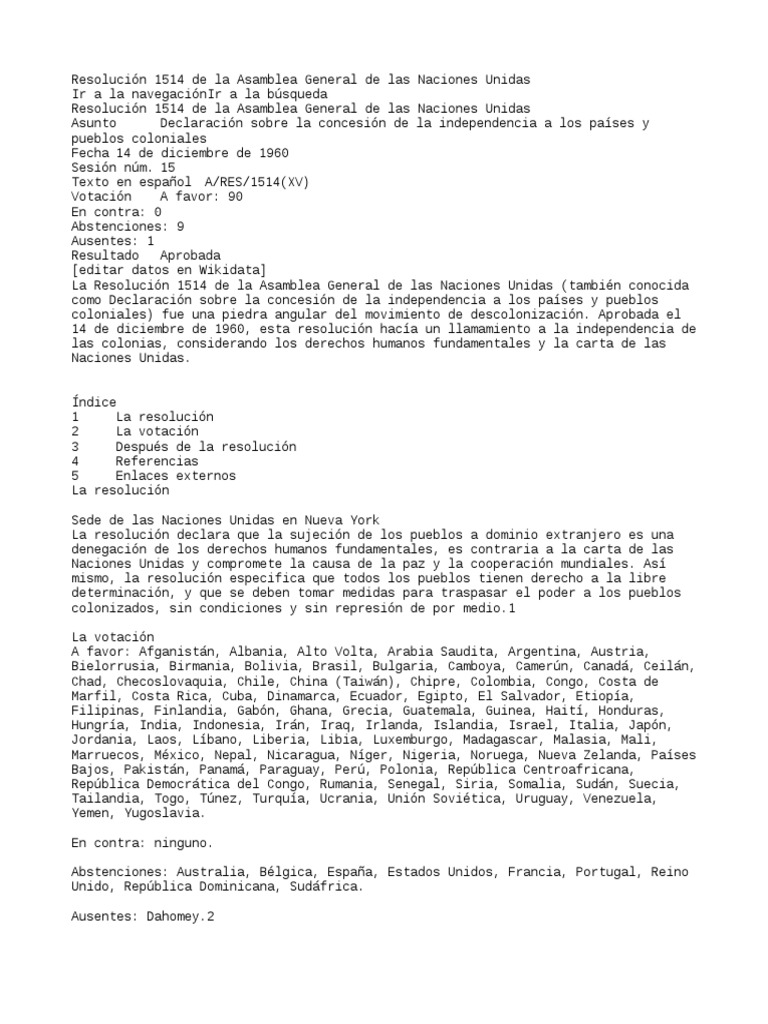 Resolución 1514 de la ONU sobre descolonización | PDF | Relaciones ...