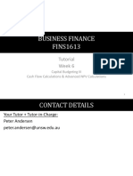 Business Finance FINS1613: Tutorial Week 6