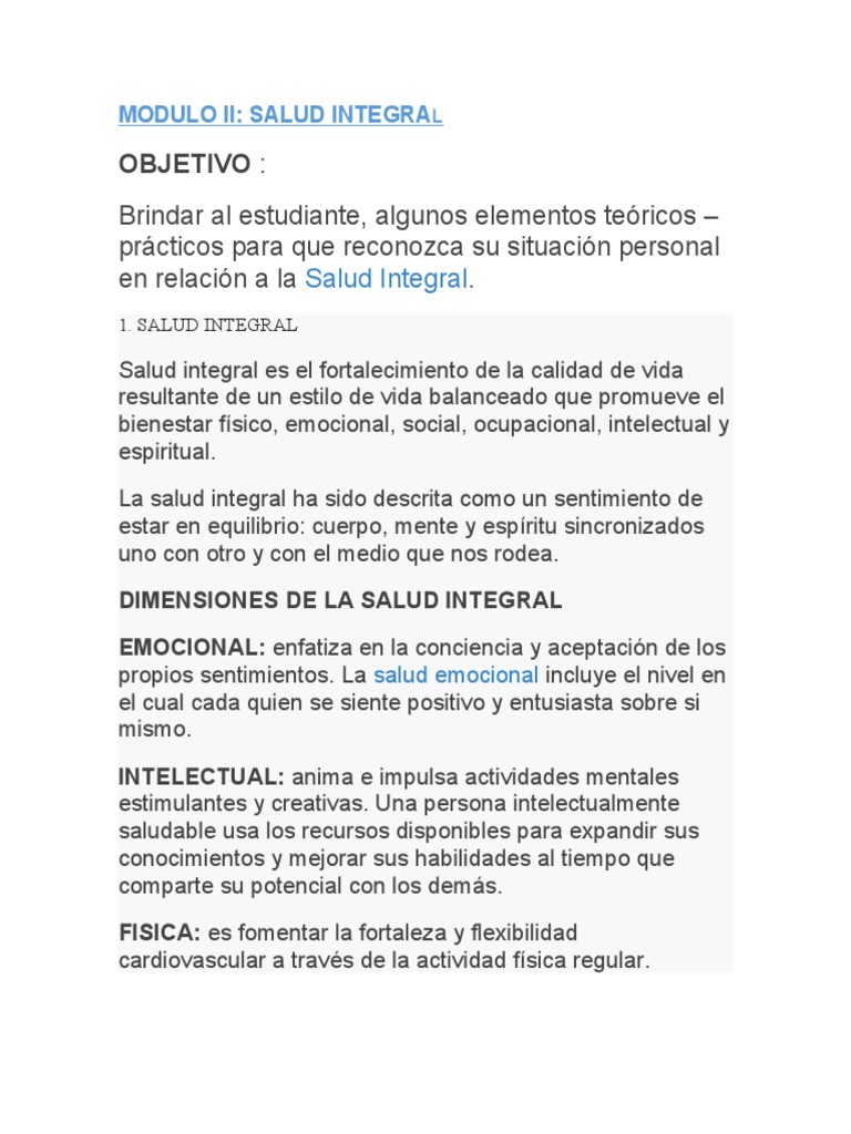 Dimensiones de la Salud Integral | PDF | Relaciones personales, crianza ...