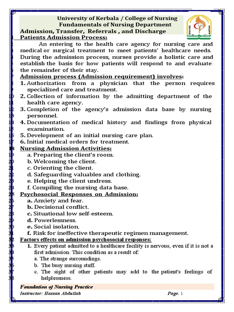 Admission Transfer Referrals and Discharge | PDF | Patient | Health Care