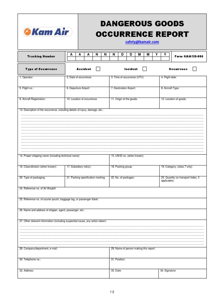 Dangerous Goods Occurrence Report PDF Burn Dangerous Goods