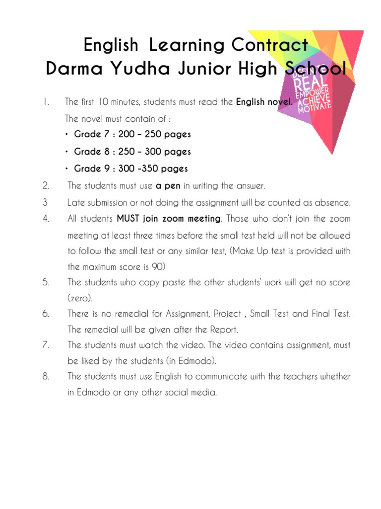 English Learning Contract Darma Yudha Junior High School | PDF | Career ...