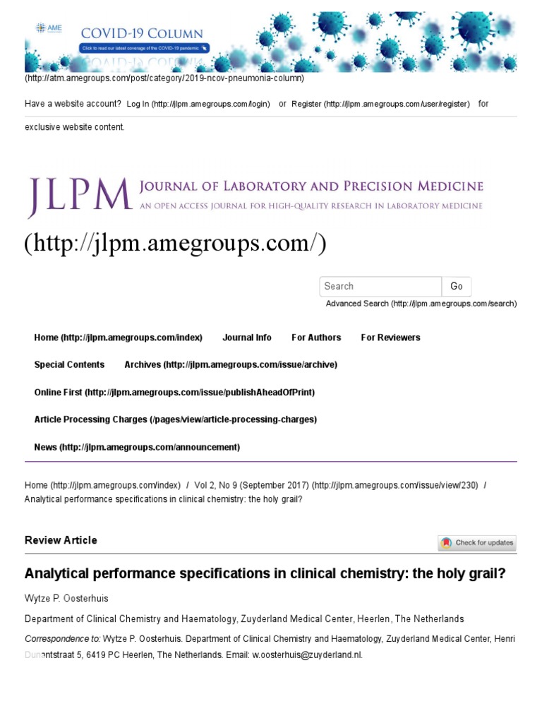 Analytical Performance Specifications in Clinical Chemistry | PDF ...