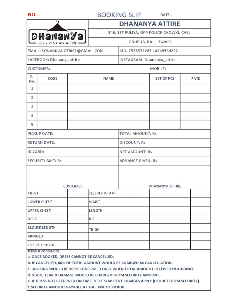 Booking Slip: Dhananya Attire | PDF