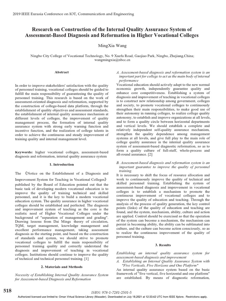 Research On Construction of The Internal Quality Assurance System of ...