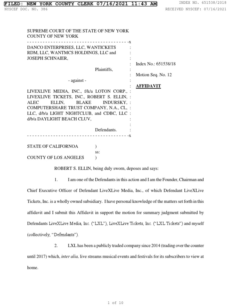 Affidavit of Robert Ellin Download Free PDF Initial Public Offering