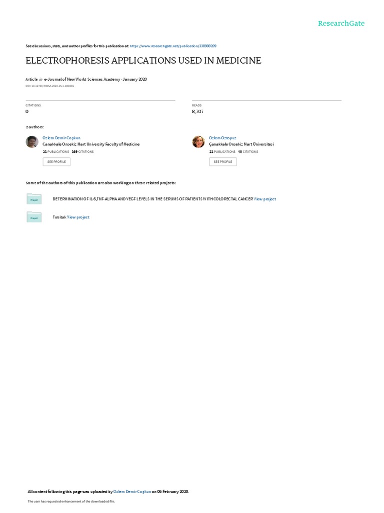 Electrophoresis Applications Used in Medicine PDF Gel