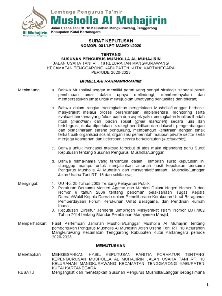 Sk Pengurus Takmir Masjid 2016 2019 Pdf