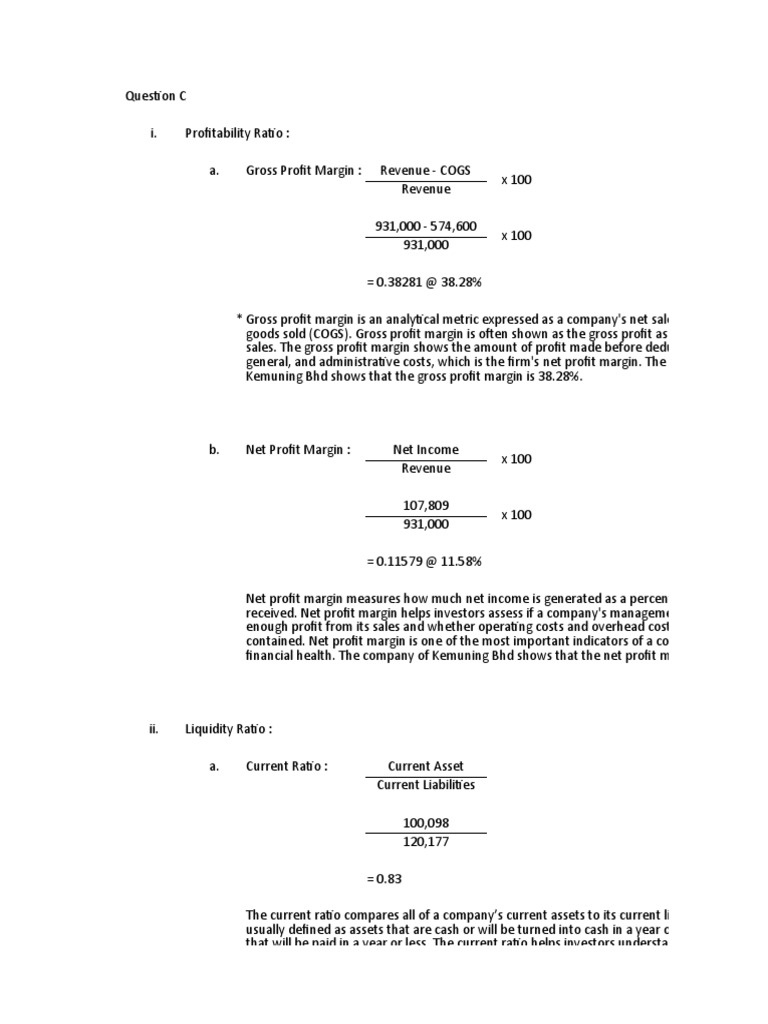 Kemuning Bhd Profitability & Liquidity Ratios | PDF | Gross Margin ...